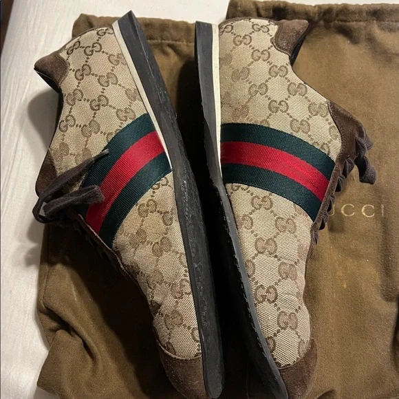 Vintage Gucci brown suede canvas GG Guccissima Optic men’s sneakers (12.5)